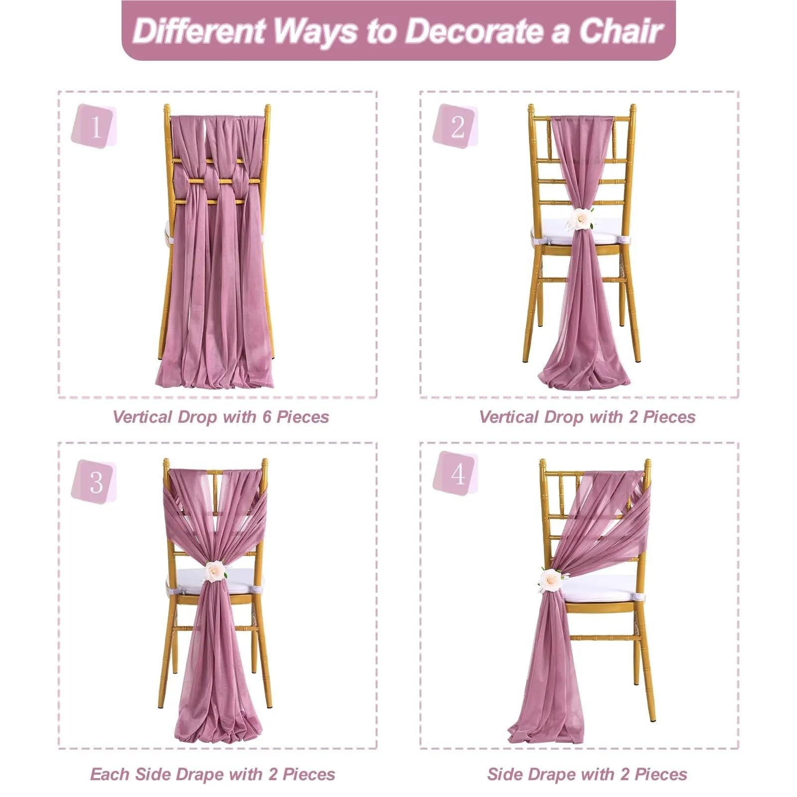 Stuhlschleife Hochzeit Set of 10 Like Chiffon Chair Sashes Wedding Decoration for Aisle Decorations Party Banquet Event Baby Shower，17x250cm Long(Dusty Gray)