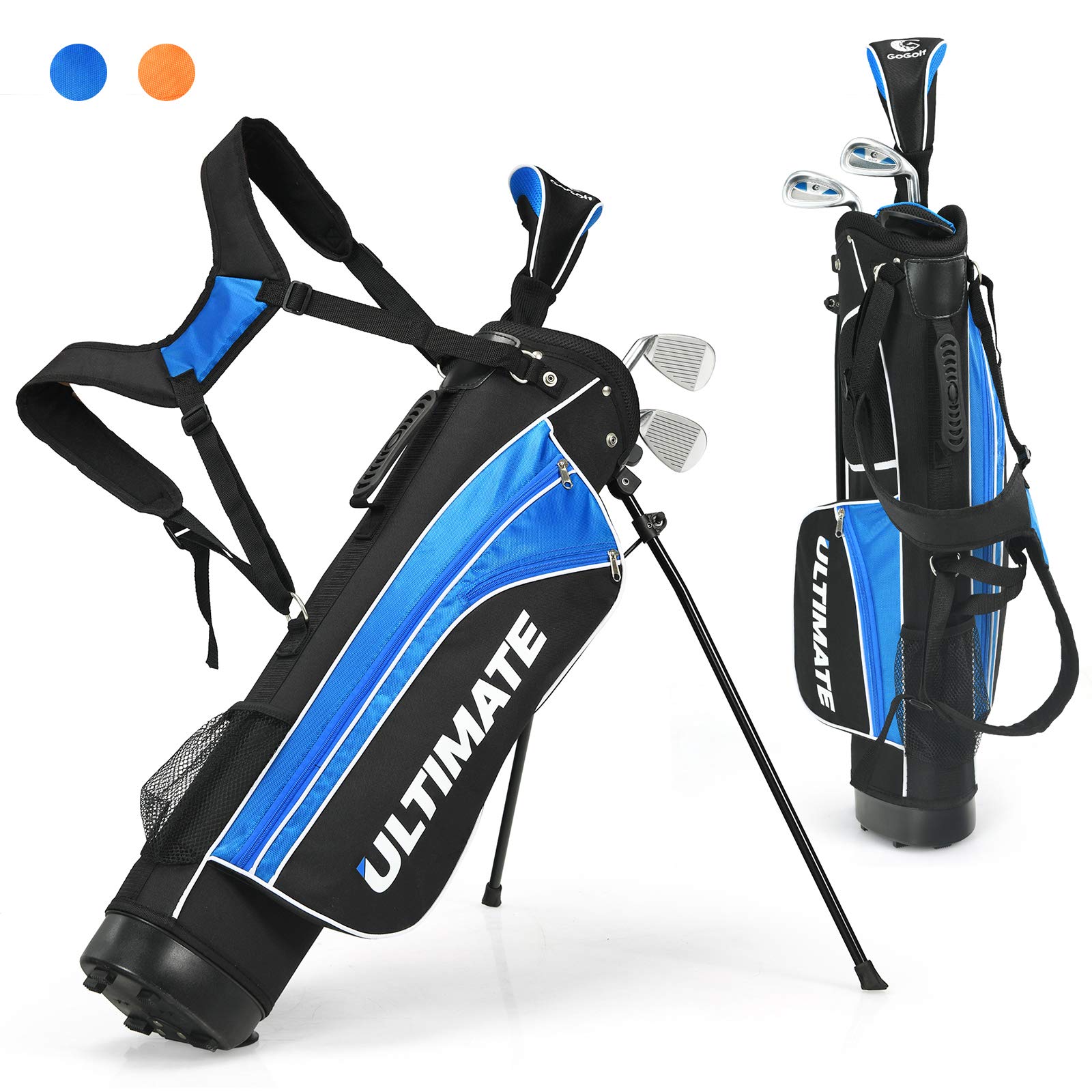 GOPLUS Ensemble Club de Golf Complet en 5 Pièces, Club 3# en Bois & 7# et 9# en Métal & Putter & Sac à Trépied, Idéal pour Enfant, Adolescents, Débutants, Garçons, Filles, Amateur, Bleu