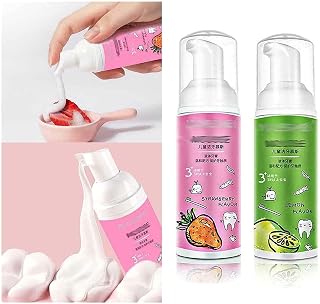 60ML Kids Foam Toothpaste, Fluoride Free Natural Formula with Strawberry/Lemon Flavor,Children Foam Toothpaste,Provide Fresh Breath and Healthier Gums for Kids (2Pcs)