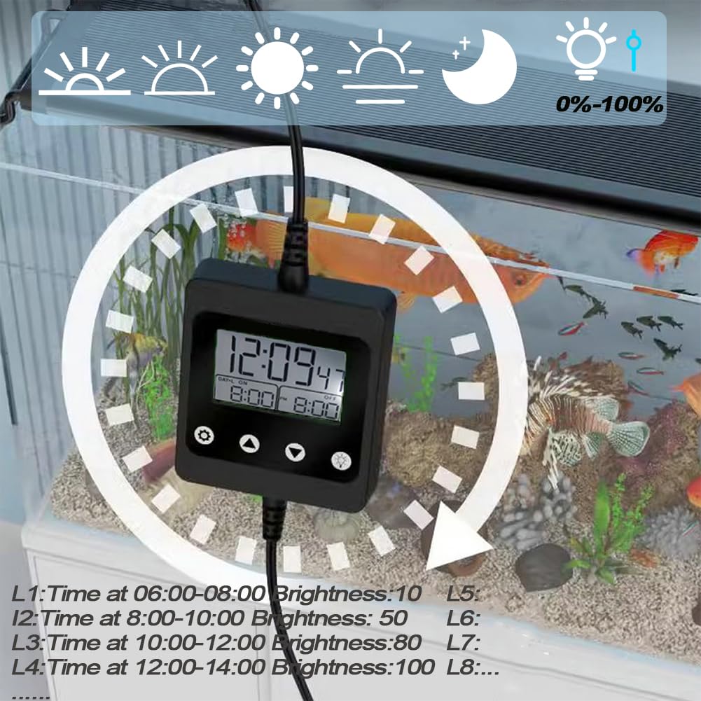 Timer dell'Acquario, Centralina Alba Tramonto, Illuminazione Acquario Luce Timer Fish Tank Light Controller Digitale Dimmer,Utilizzato Anche Come Modulatore Di Luce,Memoria