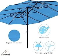 Vista 5 de CASAINC Sombrilla de patio de 15 pies con base de doble cara para exteriores, sombrilla rectangular doble con manivela, para jardín, terraza