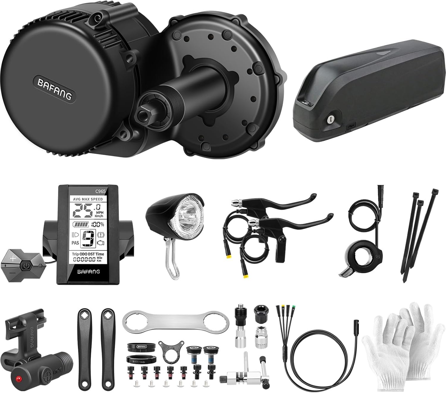 BAFANG BBS01B Central Motor with Battery 500W 48V Ebike Conversion Kit G340 Motor C965 Display, 48V 19.2Ah Battery and Charger