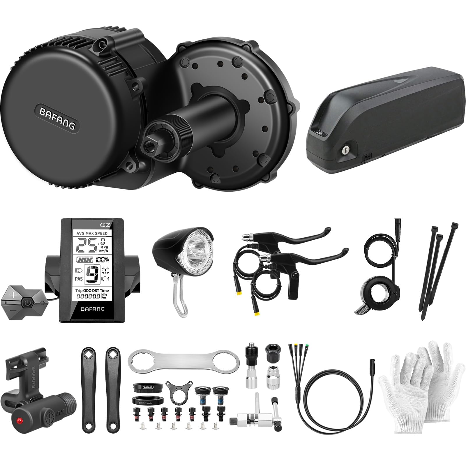 Bafang - BBS02B 48V 500W E-Bike Conversion Kit Includes Motor, E-Bike Display, Speed Sensor, Lever Throttle, Crank and Brakes (15Ah Battery)