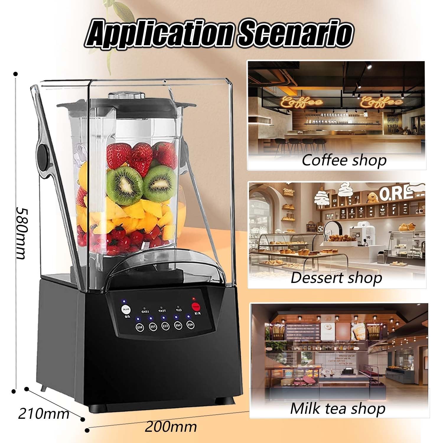 Profesjonalny blender cichy 2200W z osłoną akustyczną, 2L pojemnik PC, 6 ostrzy stalowe, smoothie maker, do koktajli, lodu, zup i użytku gastronomicznego