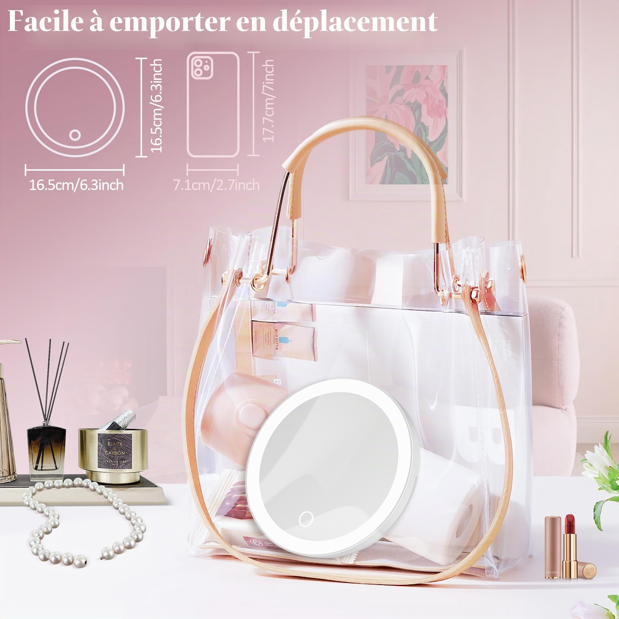MOMOKUBA Miroir grossissant avec éclairage, Miroir 30x avec Ventouse, Couleurs Lumineuses et à intensité Variable, pour Maquillage de précision, Miroir Mural ou de Table pour Salle de, Blanc