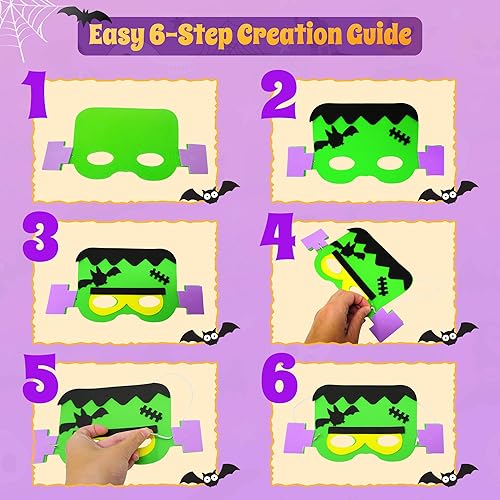 Miniatura 6 de 4E's Novelty Máscara de Halloween para niños a granel, paquete de 12 unidades, máscara autoadhesiva, kit de manualidades de espuma, manualidades de