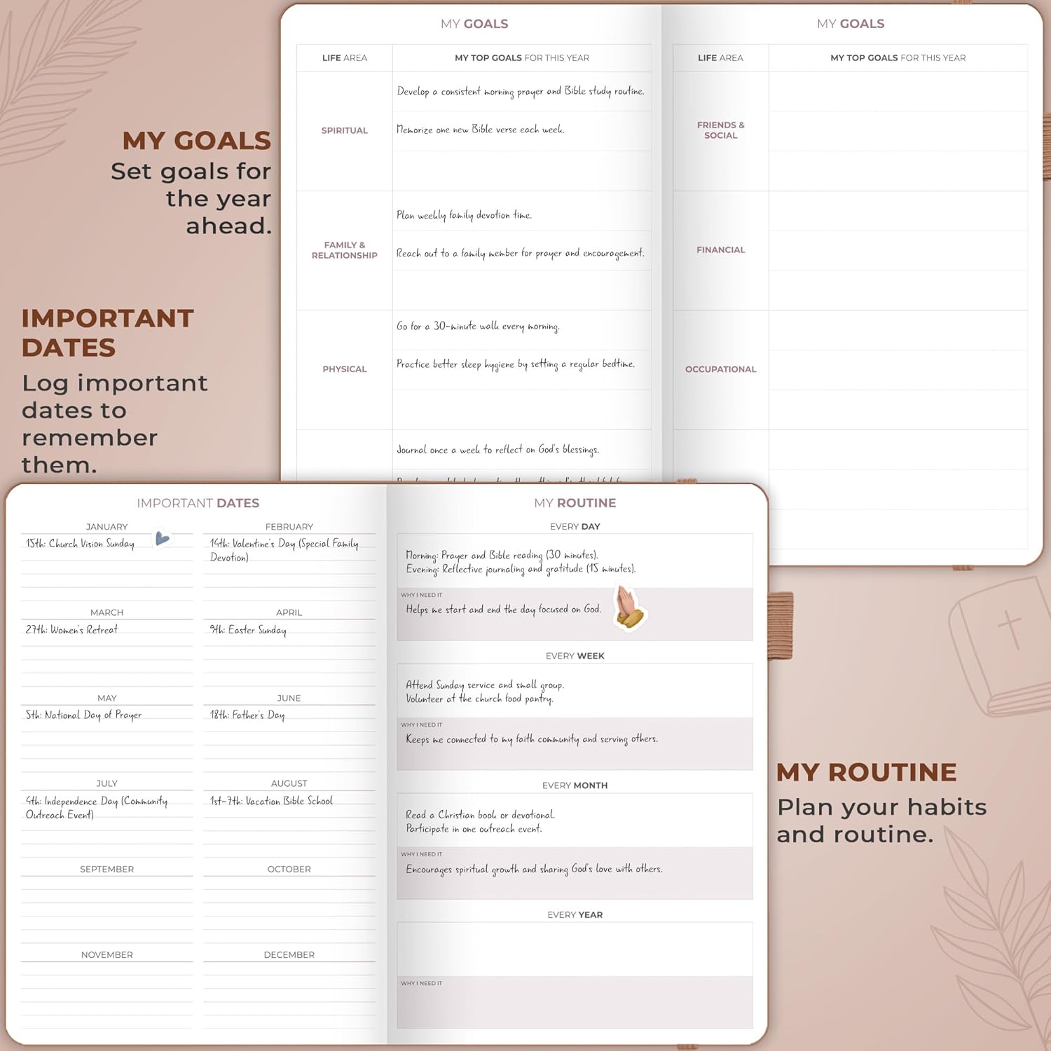 Clever Fox Christian Hourly Weekly Planner – Goal Setting Planner with Time Slots, Monthly Budget, Sermon Notes, Bible Reading Tracker (Dark Terracotta)