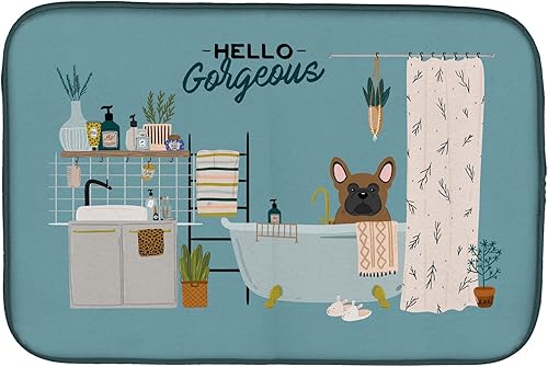 Miniatura 101 de Caroline's Treasures CK7824DDM - Tapete absorbente para secado de platos con diseño de bulldog inglés, rojo y blanco, para encimera de cocina, 14 x