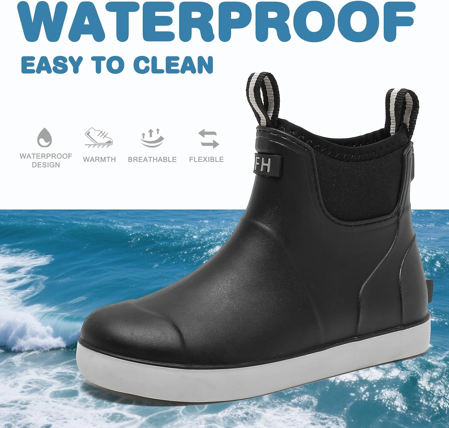 Kids Deck Boots Boys Rain Boots Girls Rubber Ankle Boots Water Shoes, Non-slip Waterproof Outdoor Fishing Shoes for Childs School Play Footwear - Image 4