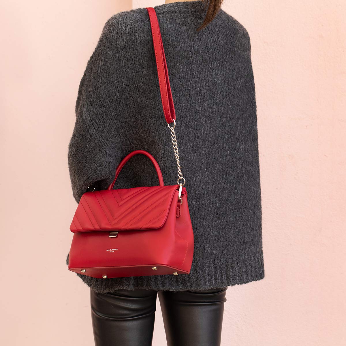 David Jones - Bolso Bandolera Mujer - Bolso de Mano Hombro Piel Cuero PU Acolchado - Satchel Bolsos de Hombro - Mensajero Crossbody Bag - Asa Superior Moda Señora - Rojo