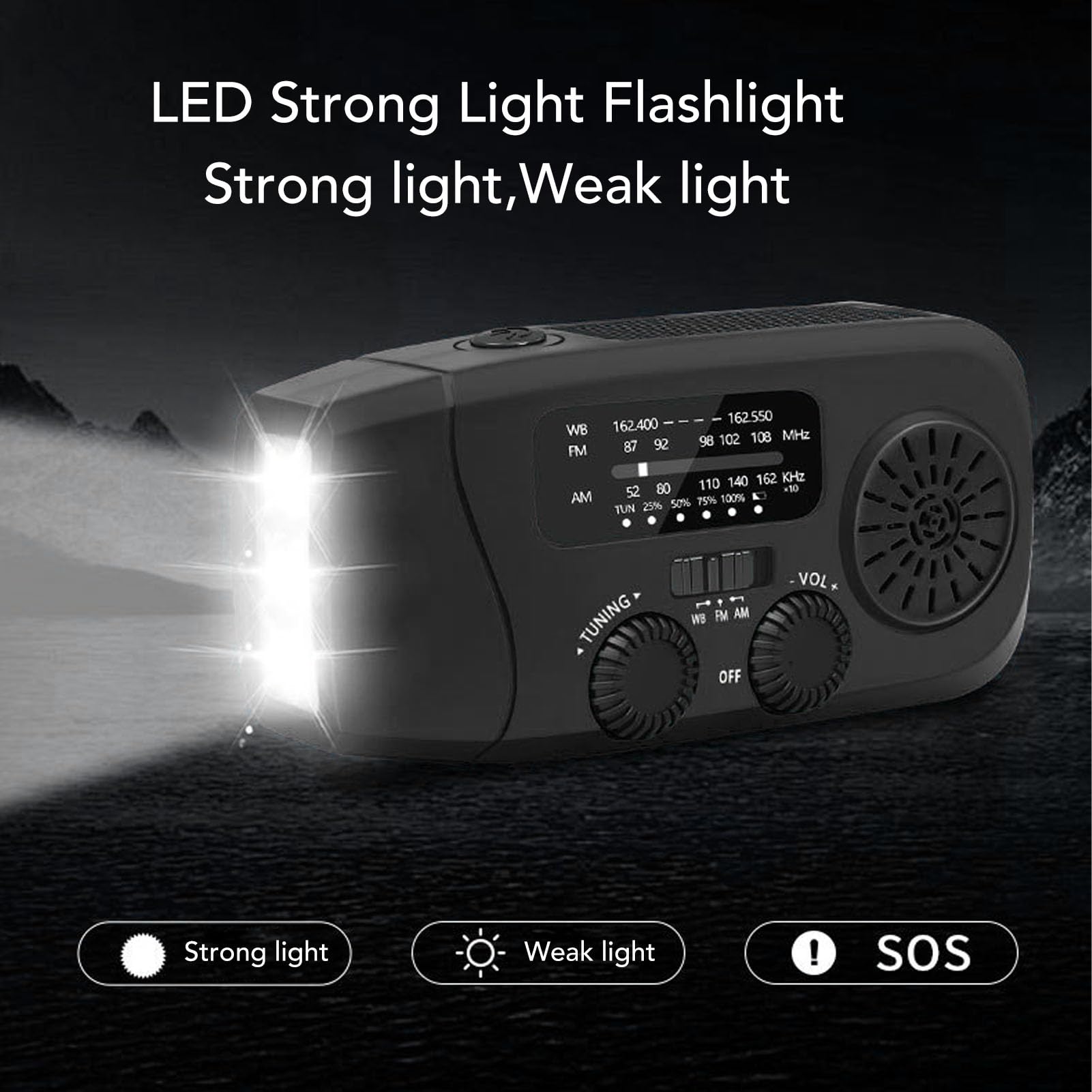 Radio de CigüeñAl de Mano Solar de 2000 MAh Am FM WB Radio de Alerta Meteorológica de Emergencia con 3 Métodos de Carga, IPX3, Luz LED para Acampar de Senderismo Al Aire Libre
