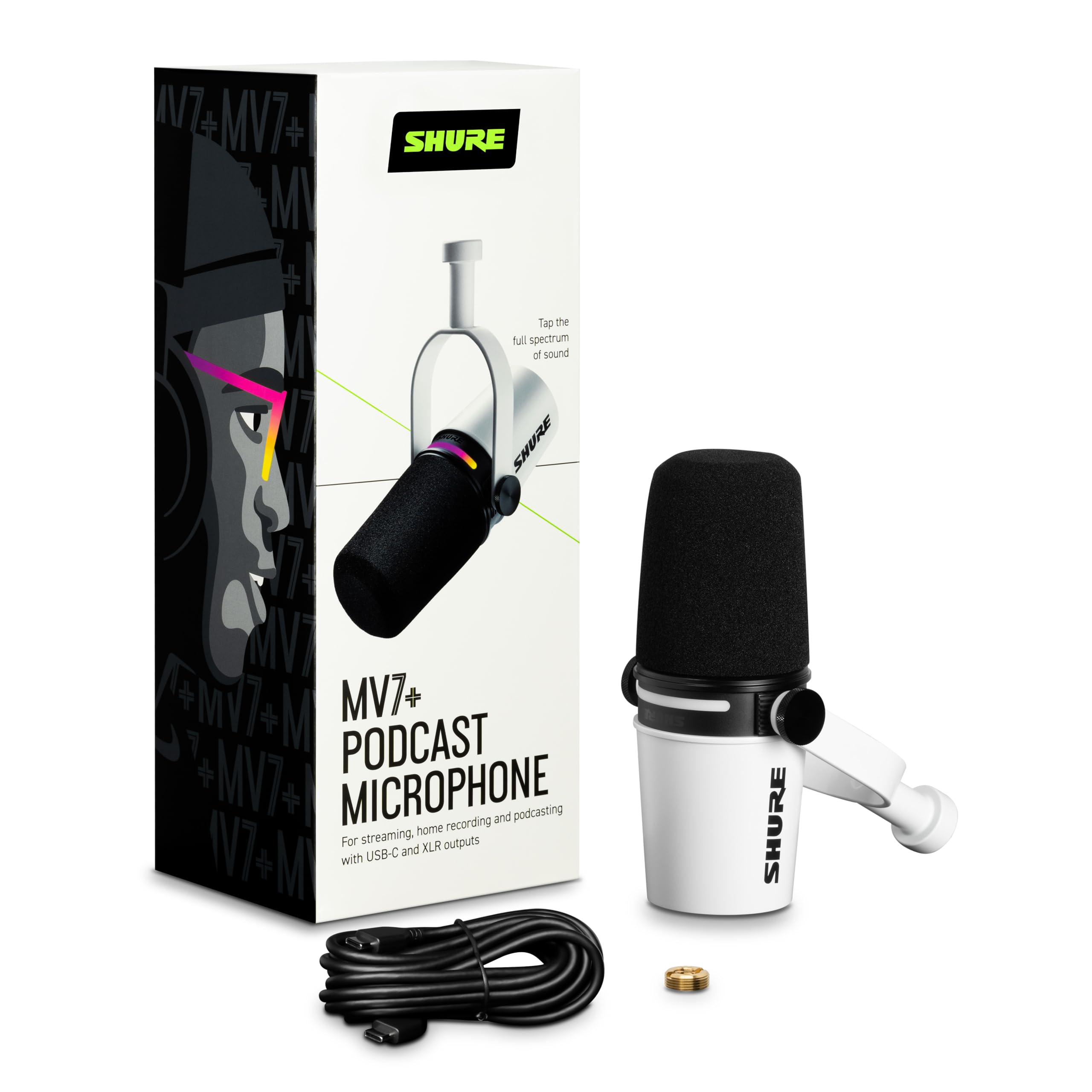 Shure MV7+ ダイナミックマイク ホワイト Amazon | SHURE MV7+ ポッドキャストマイクロホン ホワイト MV7+-W