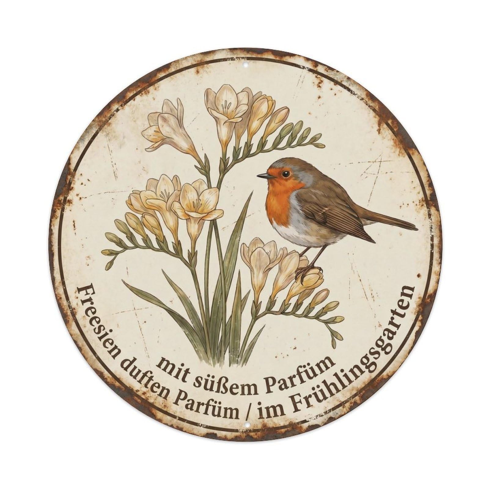 Robin Bird Garden Quote Freesia CircleMetal Tin Sign