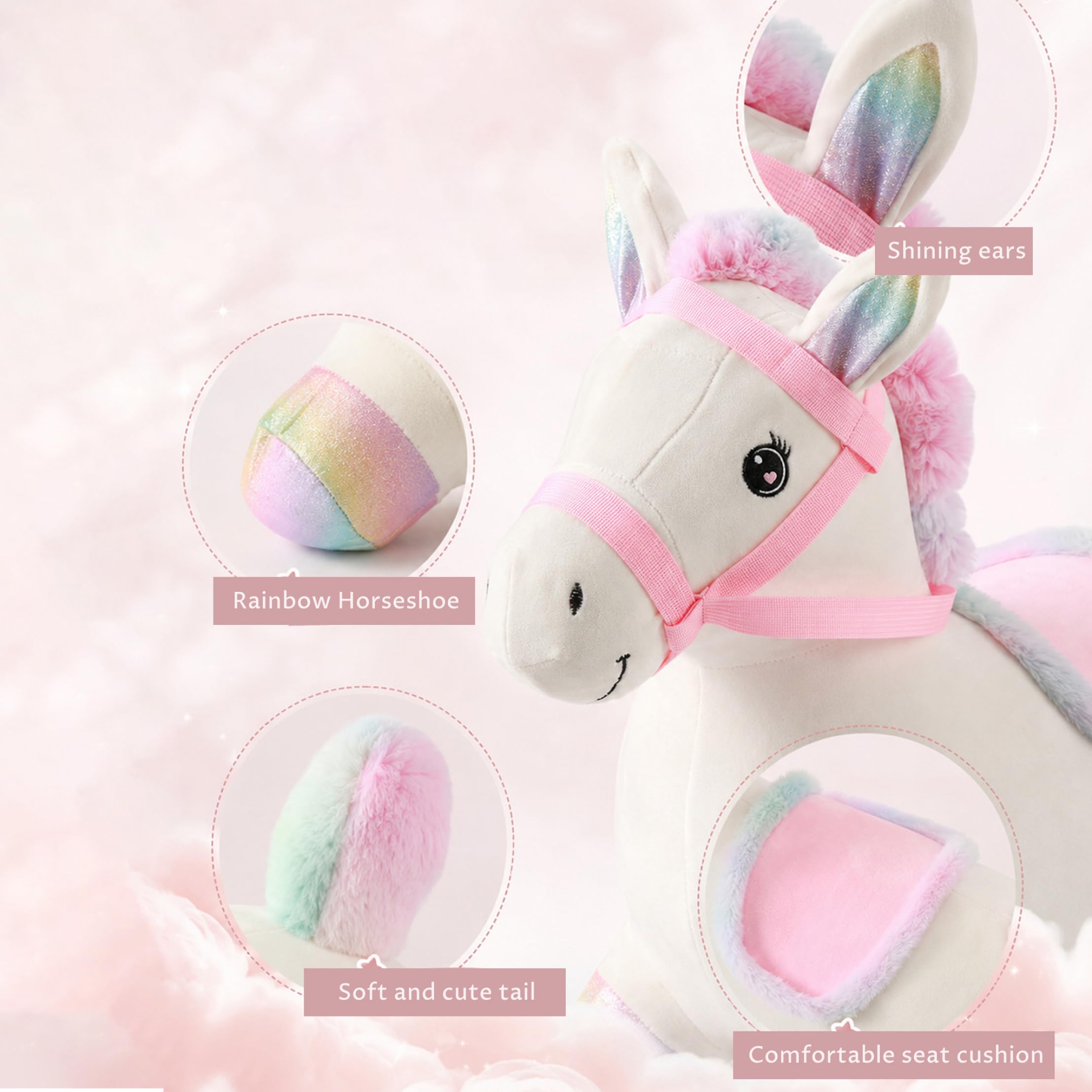 Cavallo Rimbalzante Gonfiabile Giocattolo Cavalcabile Rimbalzante, Copertura Morbida Lavabile, Fodera in PVC Ecologico, 100 libbre, Interno/Esterno, 18+ Mesi Bambini e Neonati