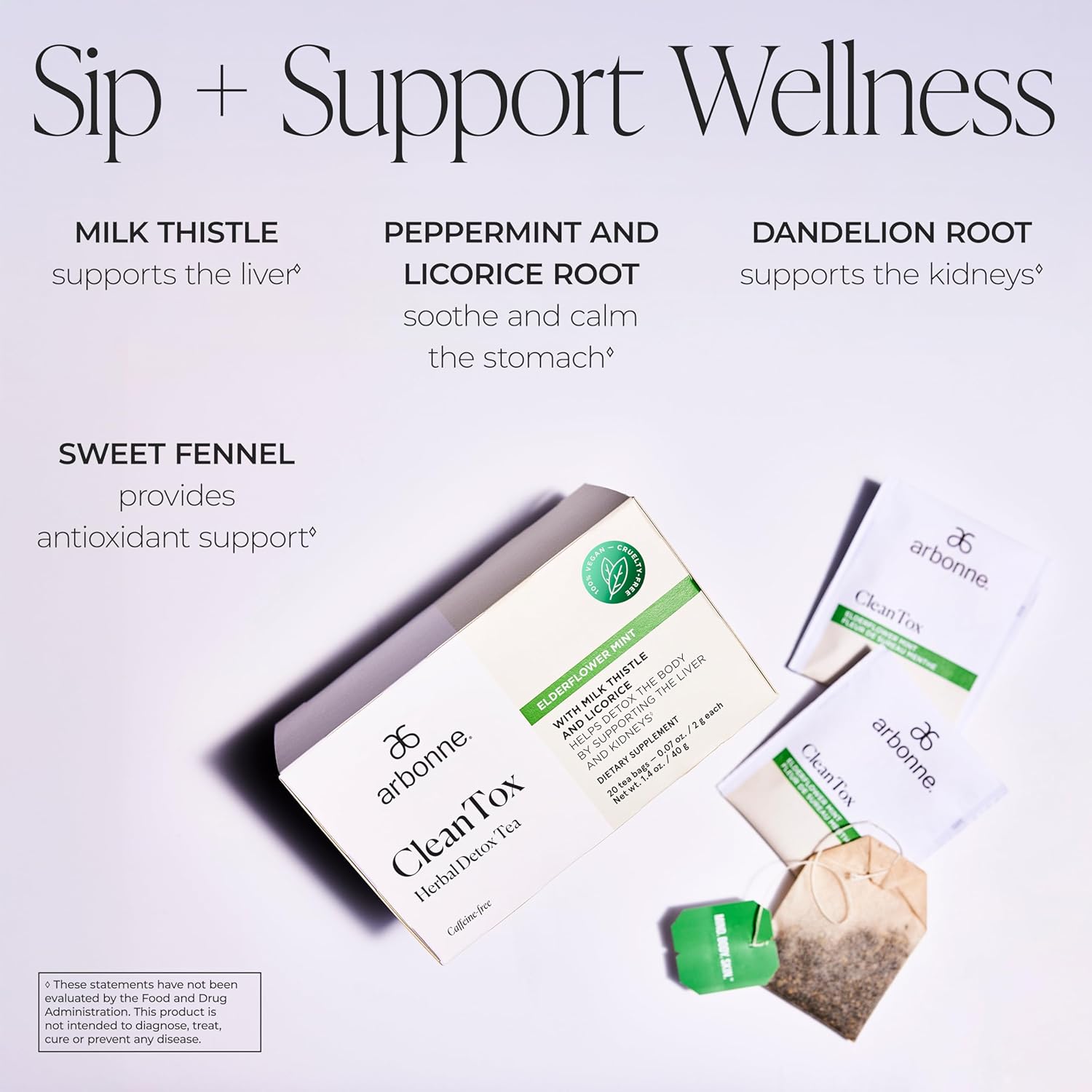 Cleantox Herbal Detox Tea – Caffeine Free Tea Bags w/Botanical Blend for Daily Refreshment, Includes Peppermint, Dandelion, Fennel, & Milk Thistle for a Light Herbal Experience, 20 Count, by Arbonne.