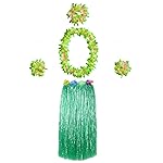 BAJOTAL Hawaiian Luau Hula Grass Skirt with Large Flower Costume Set for Dance Party Decorations Favors (32 - Green)