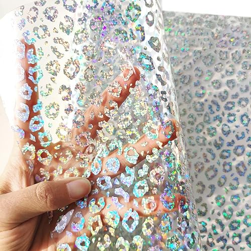 Miniatura 26 de HYANG - Hojas de piel sintética de vinilo holográfico transparente de PVC con diseño de pentágono grande, 1 rollo de 12 x 53 pulgadas