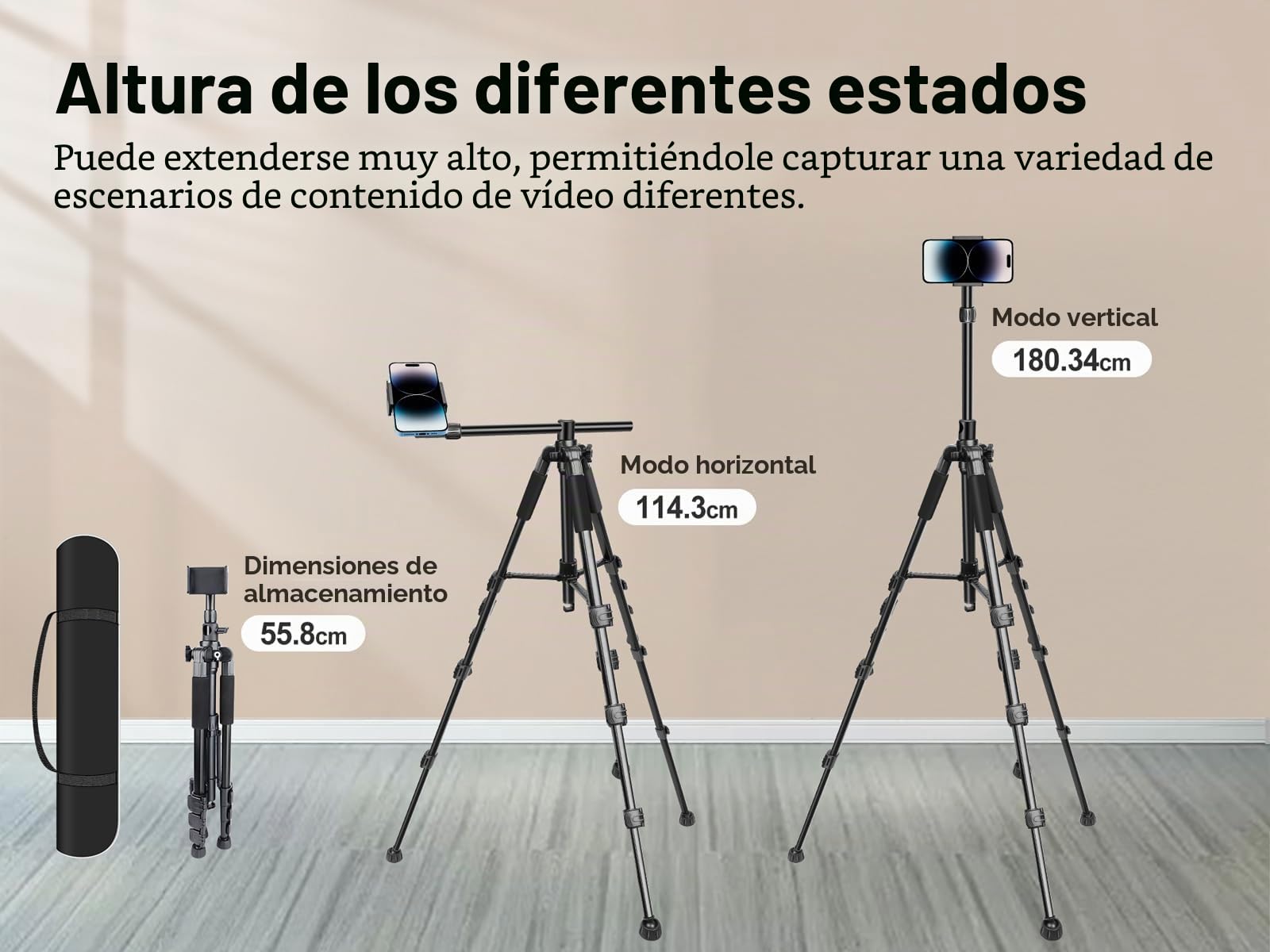 Elitehood Tripode para Movil Grabar Video, 180cm Tripode Movil Alto con Angulo de 360°Teléfono, Soporte iPhone Tripod Flexible para Videografía de Fotografía Plana en Vivo