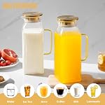 Set of 2 x 2L /68oz square glass carafes with lid and handle, water carafes with fridge handle, borosilicate glass carafe with vertical stripe design for hot/cold drinks.