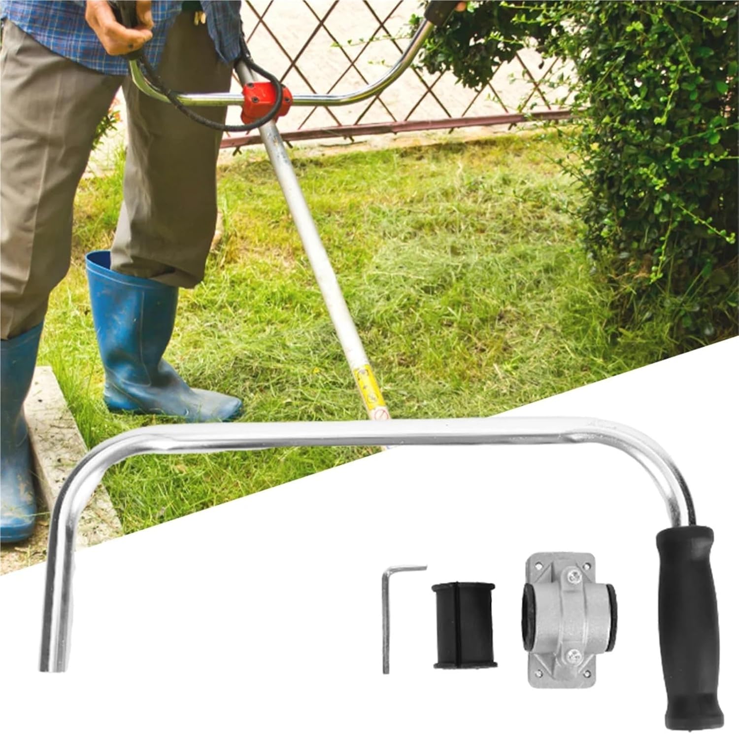 Ergonomic Non Slip Trimmer Handlebar, Stainless Steel Auxiliary Handle for Lawn Mower Yard Trimming & Landscaping Work(1 Set)