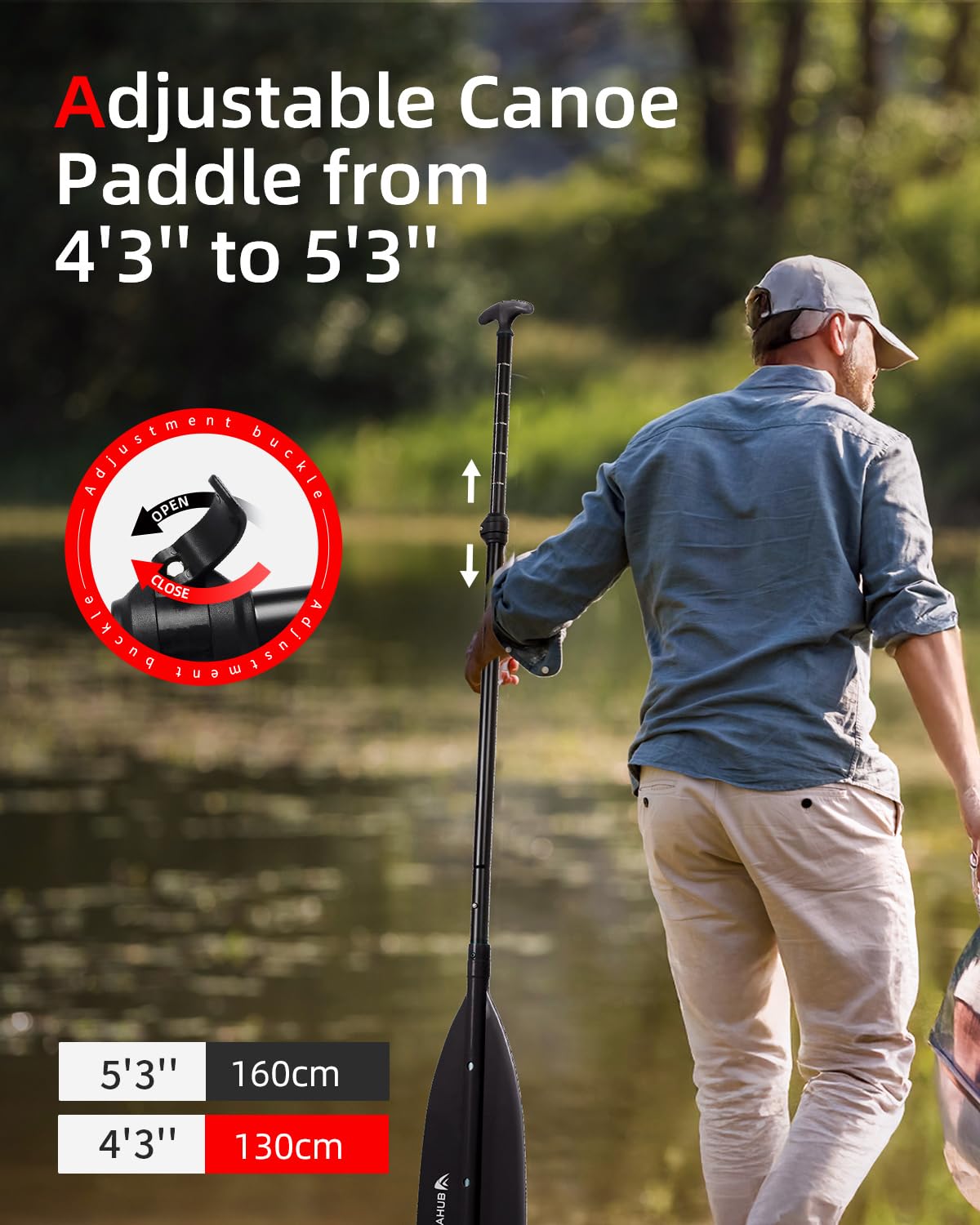 Abahub Stechpaddel 130-160cm, 3-teiliges Teleskop Kanu Paddel – Leicht, Aluminium, für Kanu, Kajak & Schlauchboot, tragbar
