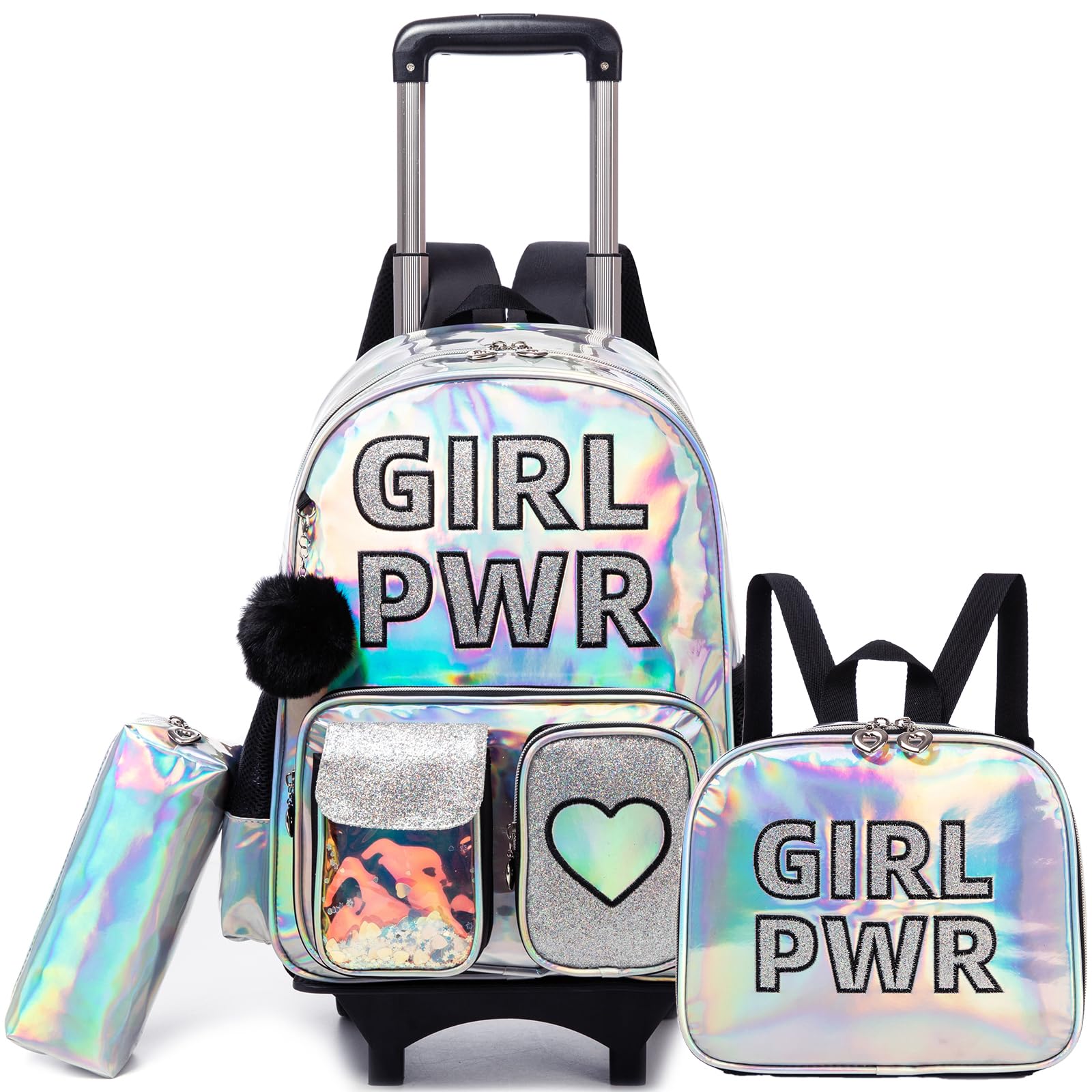 OruijiRolling Backpack for Kids 8-12 Shoolbag with Wheels for Girls with Lunch Bag Back to School Supplies