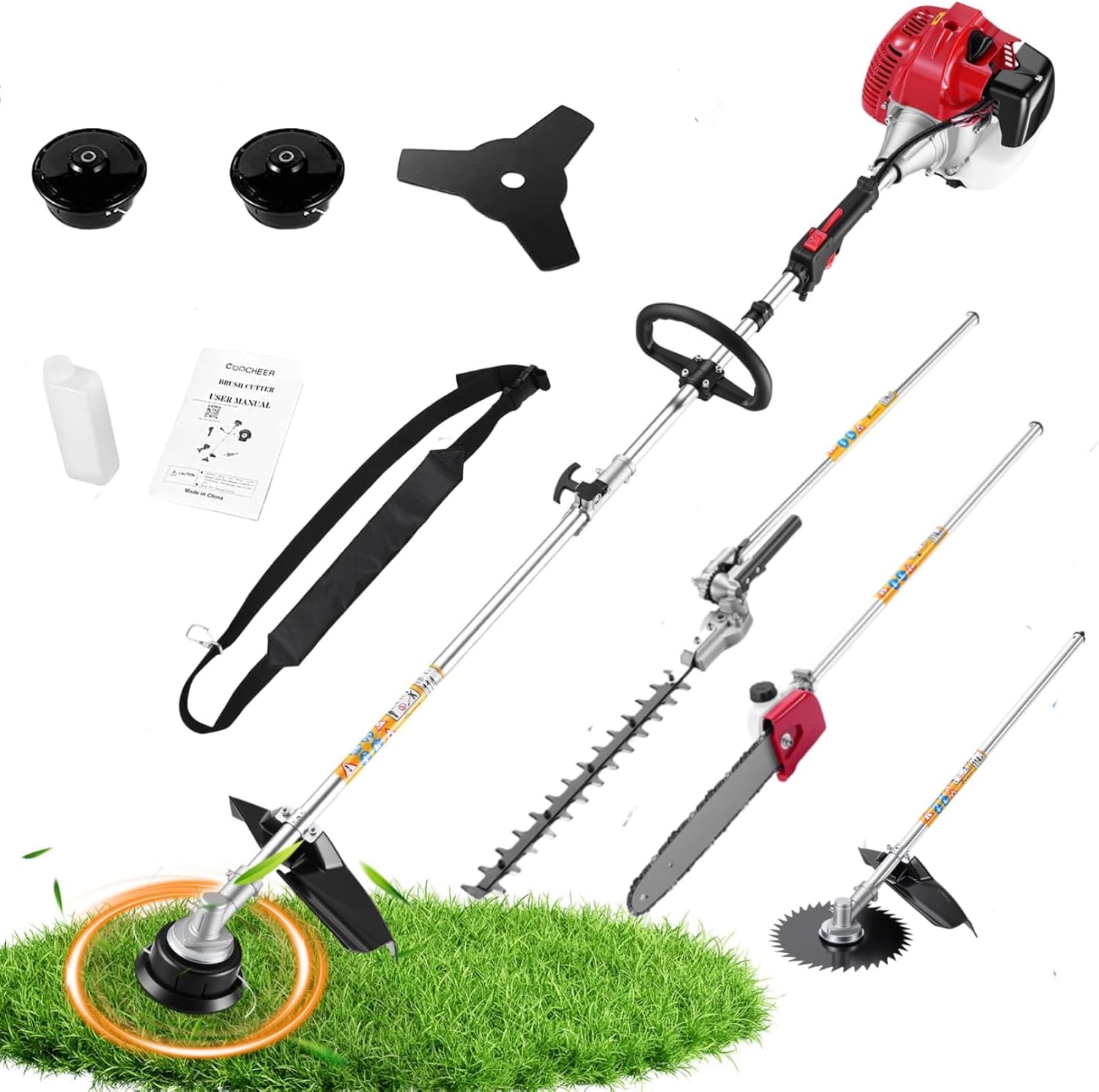 58CC Gas Powered String Trimmer, 2-Cycle Weed Wacker 5-in-1 Multi-Function Tool, Brush Cutter, Hedge Trimmer, Edger, Pole Chainsaw, Gas Powered Weed Eater for Lawn Care