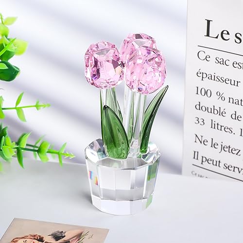 Miniatura 2 de YWHL Flor de tulipanes de cristal hecha a mano, regalos de tulipanes para mujeres, ramo de cristal, figuras coleccionables, adornos para decoración