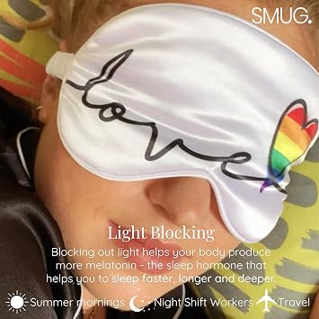 SMUG Satin Sleep Mask - Travel, Night Shift, Sleeping Eye Mask for Women & Men - Soft to Nourish Skin, Reduce Dark Circles - Deep Dream Sleep Aid Eye Cover to Block Out Light - Pride Love