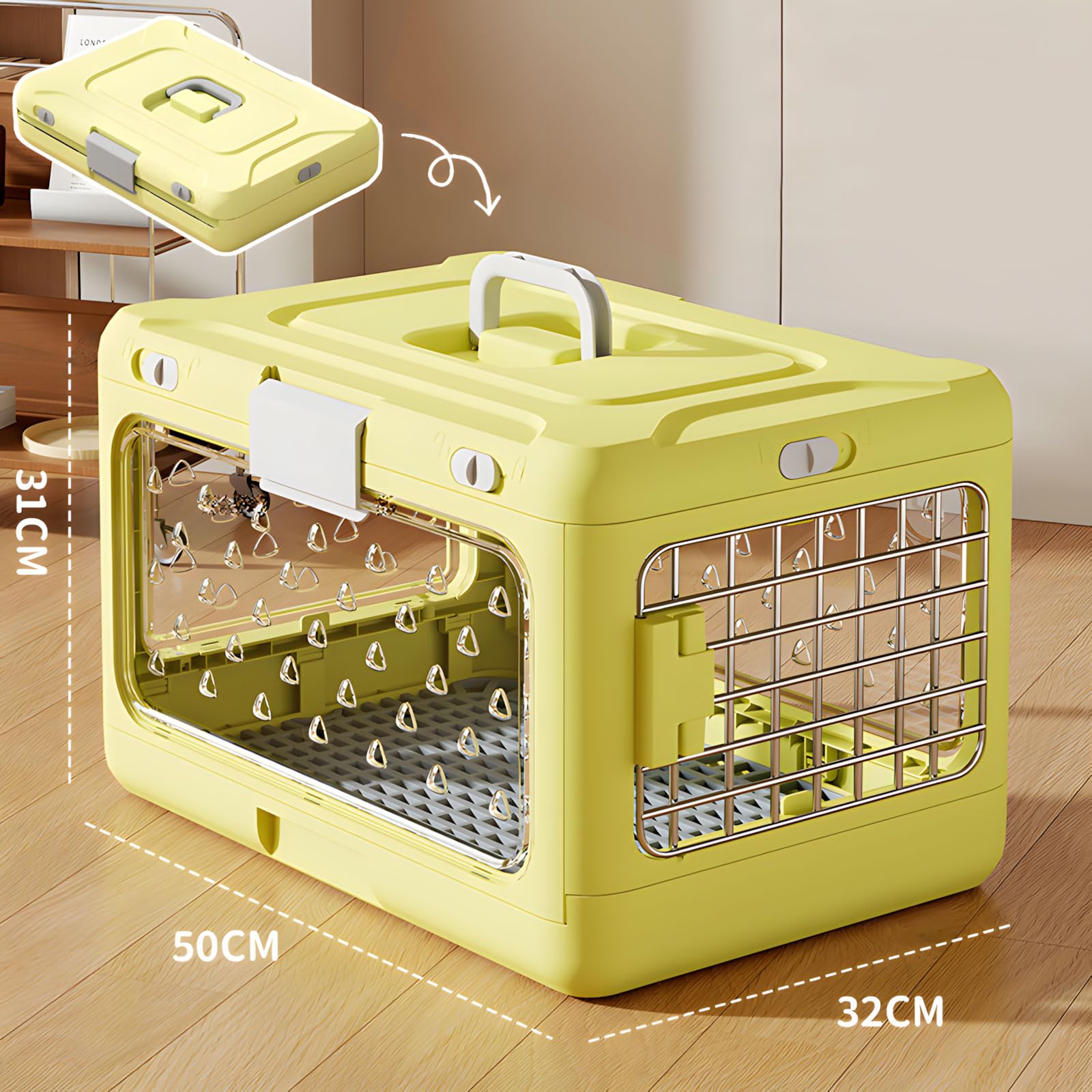 Transportador de animales pequeños visible con función de configuración rápida, ideal para viajes y viajes
