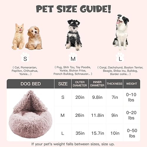 Miniatura 2 de Himax Camas para perros pequeños, camas para perros con forma de dona con manta adjunta, cama calmante para perros lavable (202635 pulgadas), beige