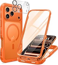 seacosmo Magnetic for iPhone 17 Pro Max Case 6.9-Inch, Fit for Magsafe, Full Body Shockproof with Built-in Tempered Glass Screen and Camera Lens Protector, Bumper 17 Pro Max Phone Case, Matte Orange
