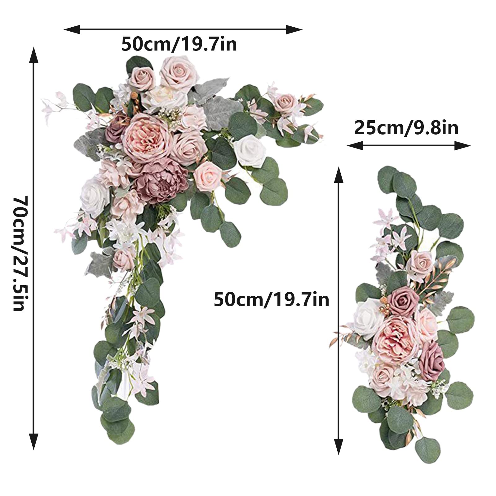 Hochzeitsbogen-Blumen-Set, 2 Stück, Künstliche Rosenblüten, Hochzeitsblumen, Blumenarrangement, Girlande für Hochzeitsfeier, Willkommenszeremonie, Schild und Empfangshintergrund,(Sekt)
