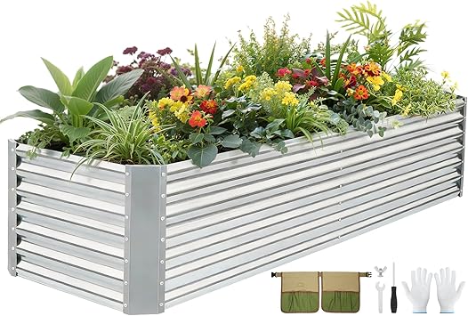 G GOOD GAIN 8x2x2 ft Galvanized Raised Garden Bed Kit, Large Metal Planter Box Outdoor for Vegetables, Flowers, Herbs, 240 Gallon Capacity Deep Root Design, Silver