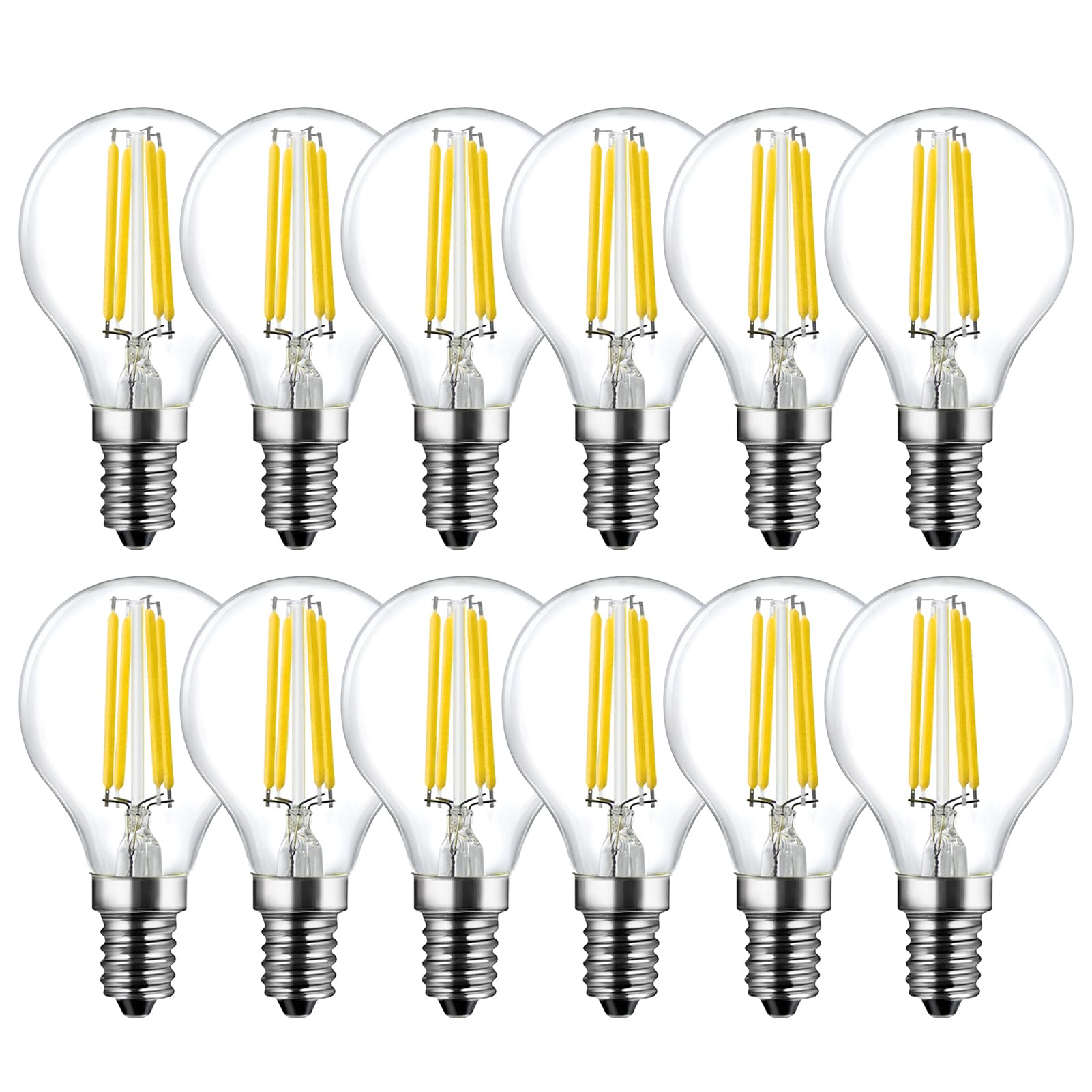 BRIMAX 12 Stück E14 LED Dimmbare Glühbirnen, 2700K Warmweiss, 6W=60 Watt, 600 Lumen, AC220-240V, G45 Kleine Klar Glass Filament Leuchtmittel für Deckenlampen, Wandlampen, Kronleuchter, Tischlampen
