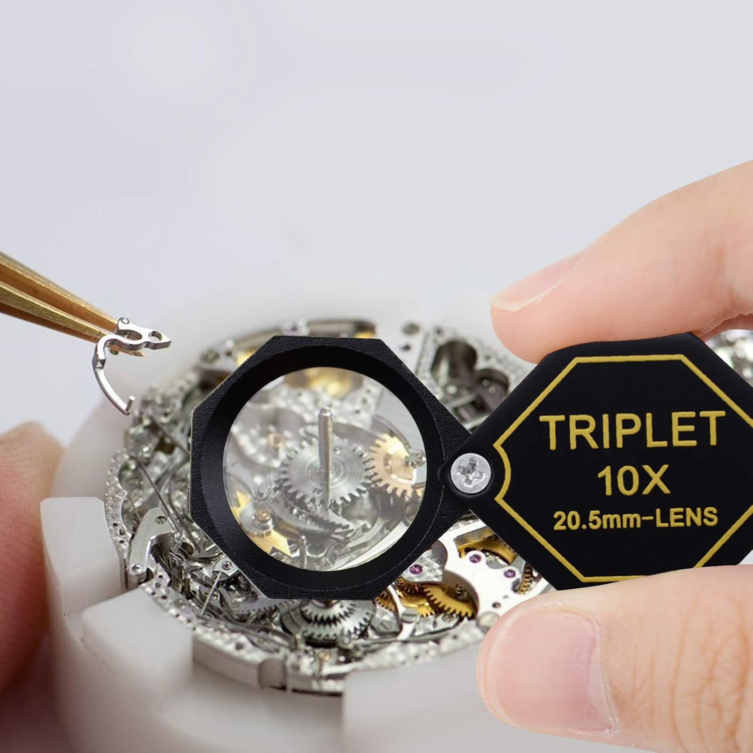 10x Magnifier Jewelry Loupe 20.5mm Triplet Lens Optical Glass Pocket Gem Magnifying Tool for Jeweler, Stamp Philatelist, Coin numismatic, Achromatic Black Hexagonal Design Kit Set : Arts, Crafts & Sewing