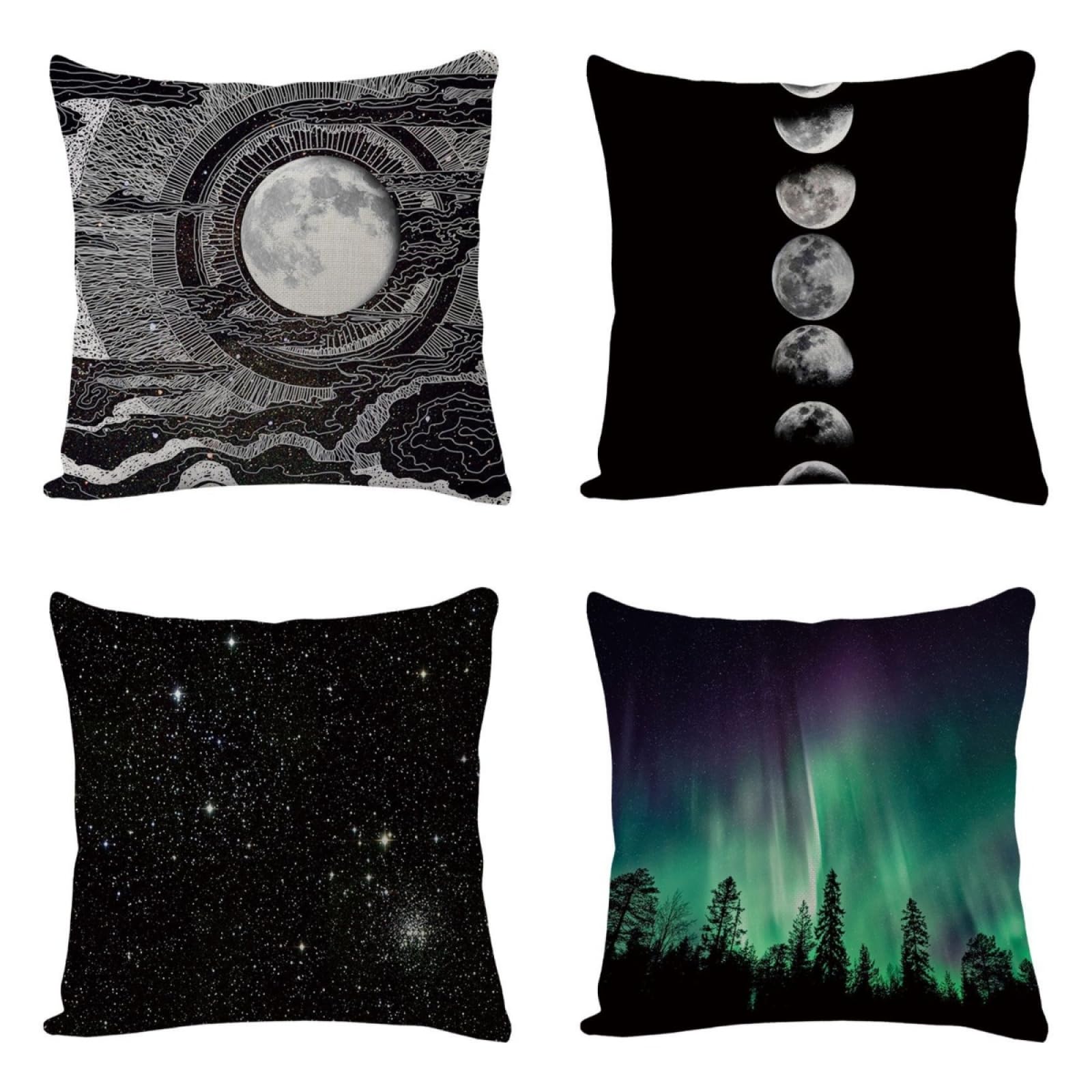 Wazylphin Cushion Covers Green Black Pillow Cases 4 Packs Cotton and Linen Cushions with Covers Included Zipper Sofa Cushions Soft Pillowcase Living Room Pillow Cover Bedroom Cushion Cover 40x40cm