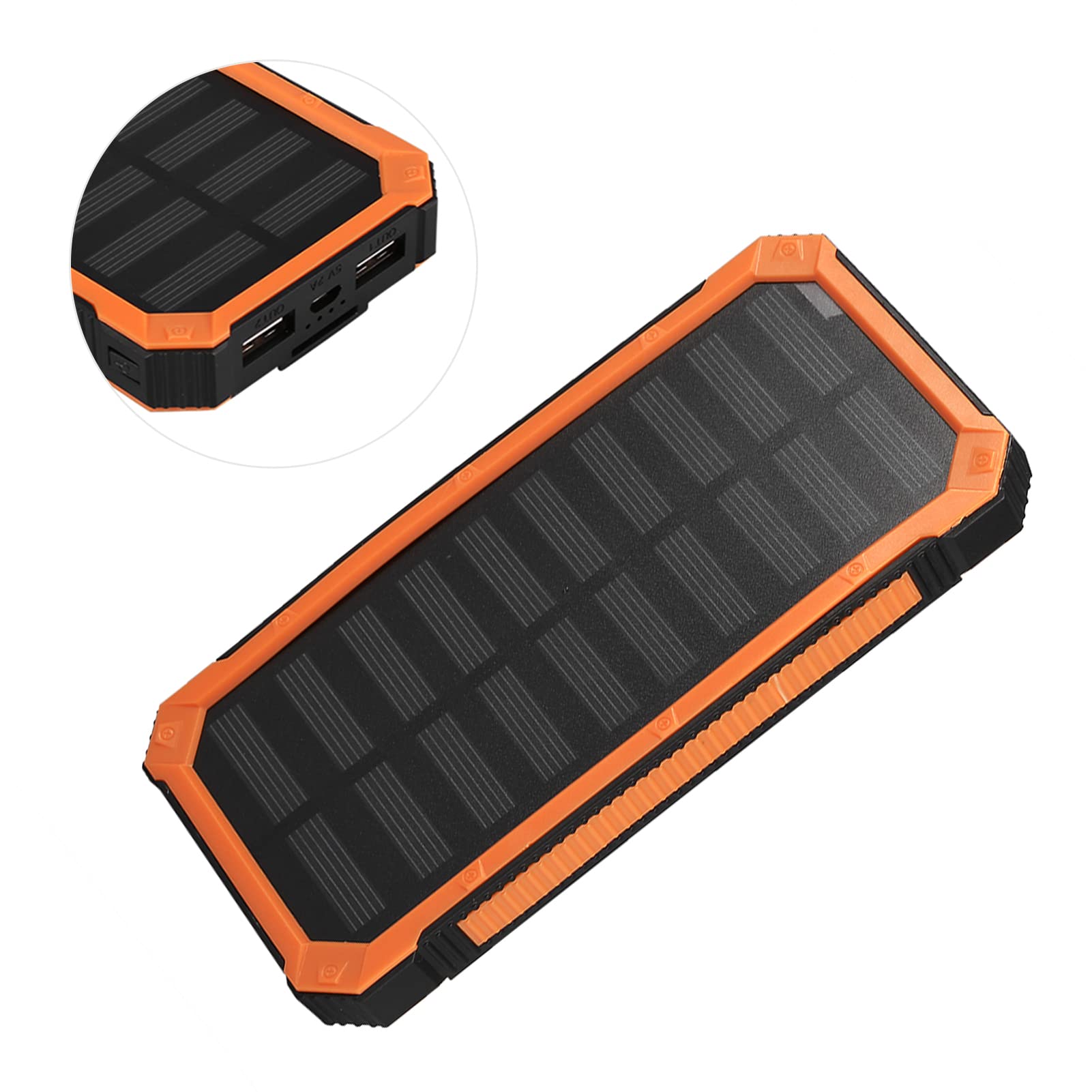 GOTOTOP Banco de Energía Solar Cargador Externo Solar Portátil con 2 Puertos de Salida, 2 Modos de Carga (Solar + USB) para Acampar Android iOS(Naranja)