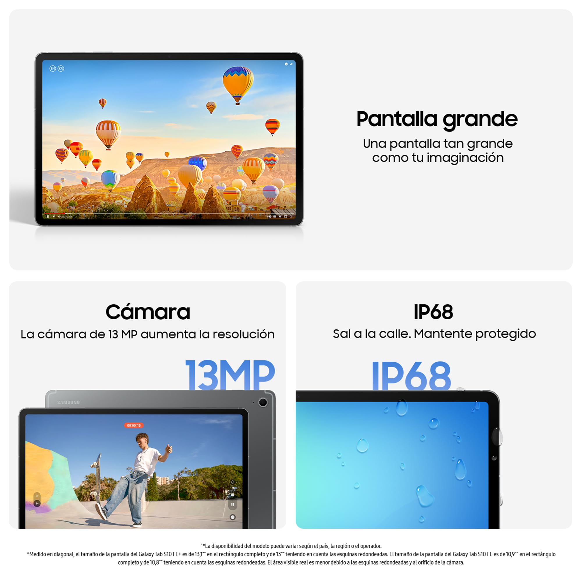 Samsung Galaxy Tab S10 FE+ 5G 256GB, Tablet Android + S Pen, Galaxy AI, 8GB RAM, Pantalla de 13,1", Batería de Larga Duración, Gris, Garantía del Fabricante 3 Años + 1 Año Extra