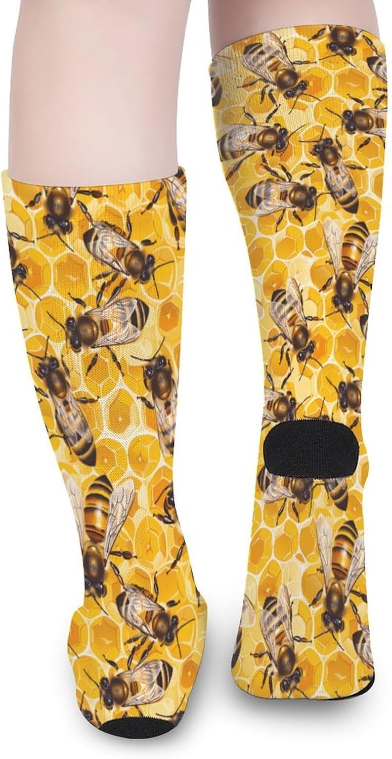Ho-neys-Bees Hive Knee High Socks Athletic Long Stockings Sport Casual Crew Tube Sock Boot 40cm