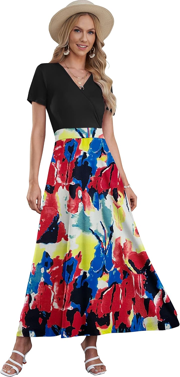 AUSELILY Maxi Dresses for Women Ankle Length Floral Print Beach Long Flowy Dress with Pockets - Image 2