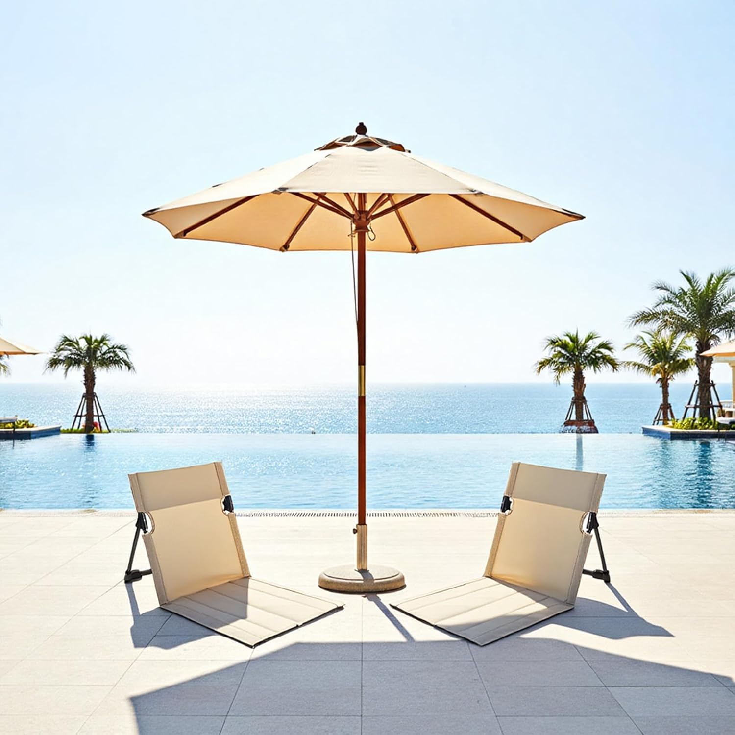 2 Pcs Foldable Pool Chairs Portable Flip Chairs for Edge of Pool with Bags, Low Beach Chair Foldable with Back Support, Waterproof & Lightweight for Poolside, Beach, Camping, Lawn (Beige)