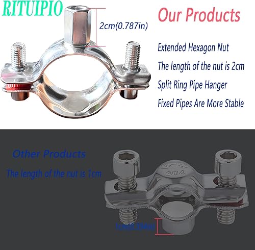 Miniatura 2 de 2 piezas de anillo dividido suspensión alargar 304 acero inoxidable resistente tubos soportes para tubería OD 38-40mm (1.5-1.57in) fijación de