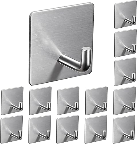 14 ganchos para toallas, ganchos adhesivos resistentes, ganchos de ducha para toallas, ganchos de pared de acero inoxidable para baño, cocina,