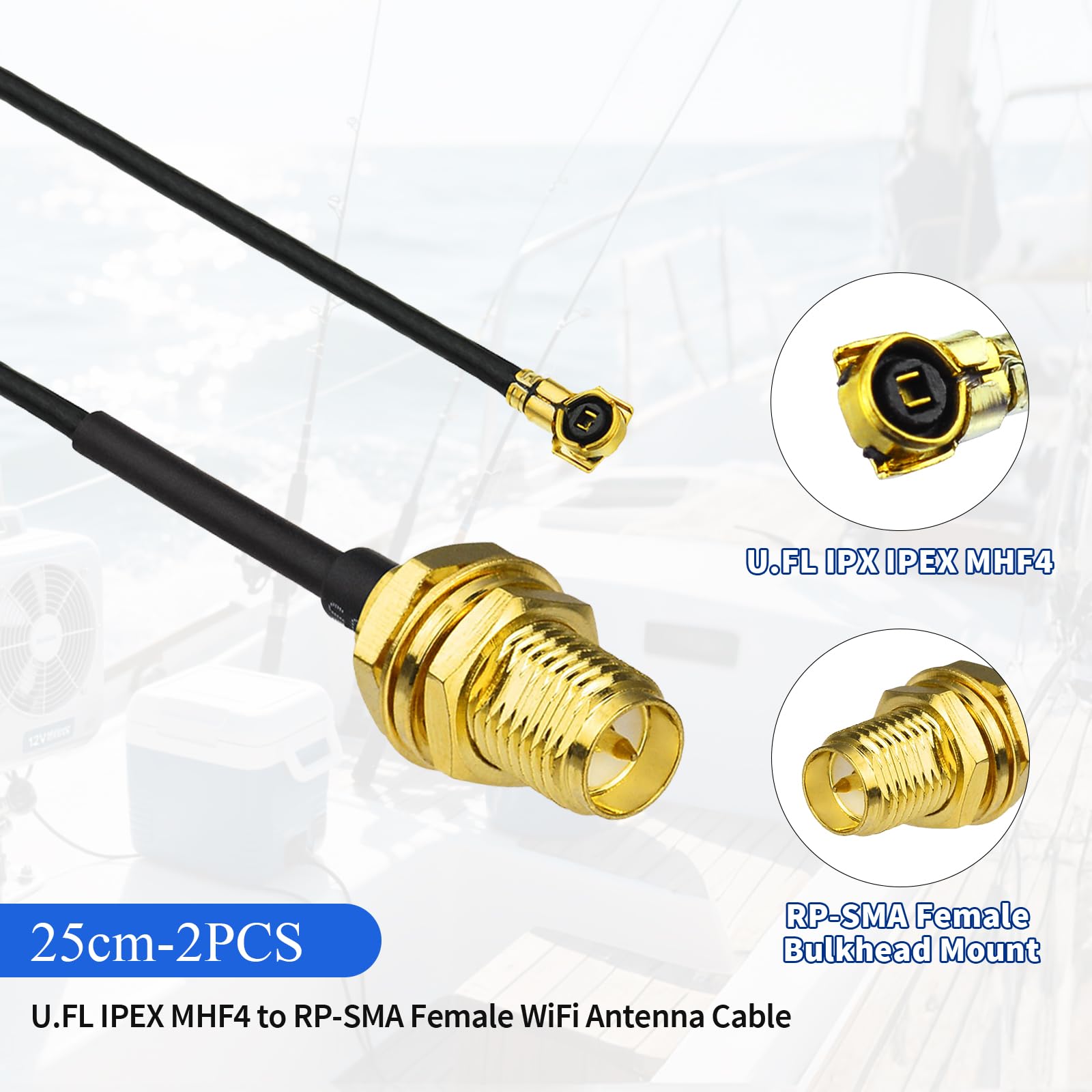 Yuslao U.FL IPX Cable 25cm 9.8in IPEX MHF4 to RP-SMA Female Bulkhead Mount WiFi Antenna Cable (2-Pack) for M.2 NGFF WiFi Card Intel AC9560 AC9260 AC7265 AX200NGW AX201NGW AC8265 AC8260