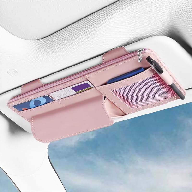 Organizador para Para-Sol Automotivo WiiLemz com Porta-Óculos, Documentos e Cartões Rosa