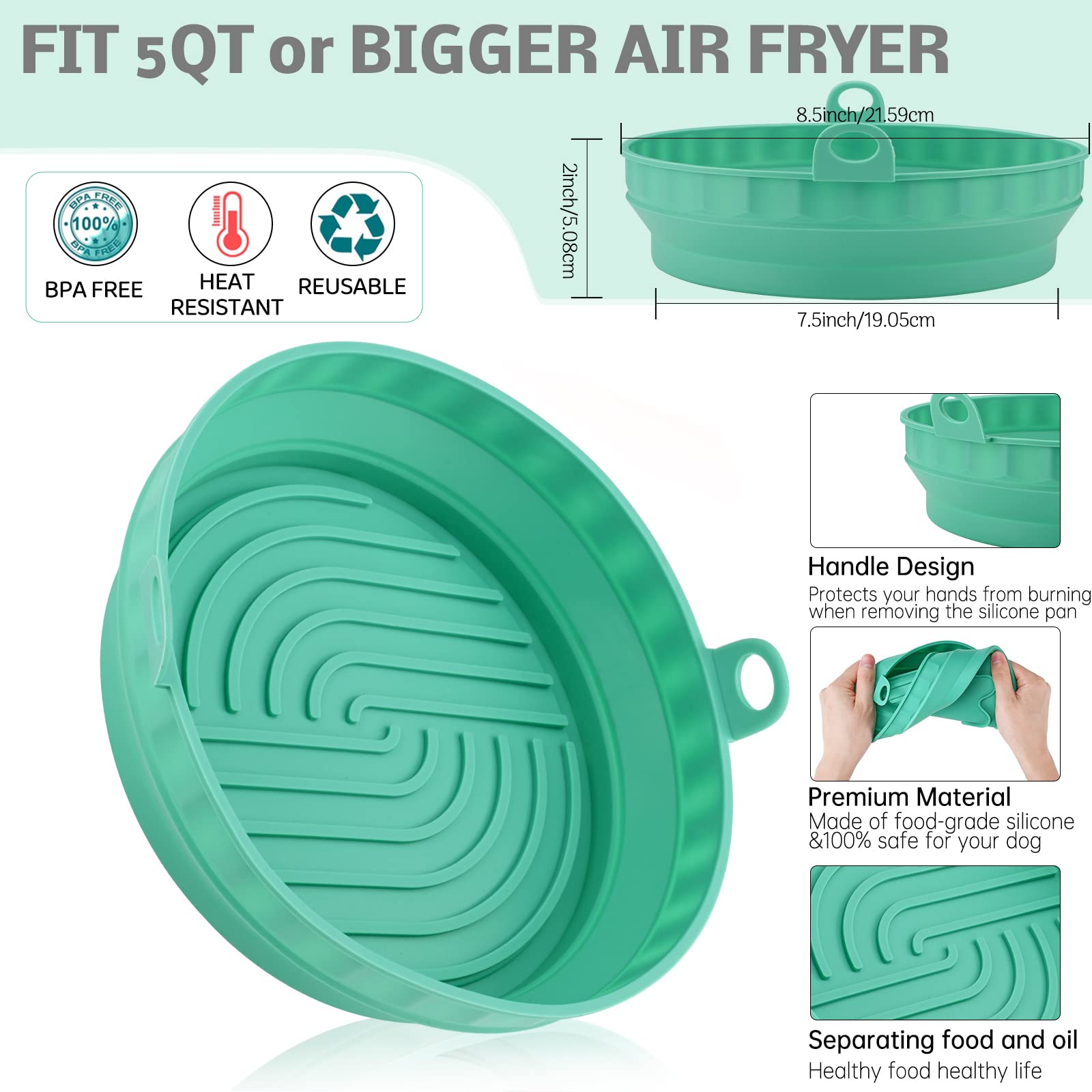 Set 3 Teglie In Silicone Per Friggitrice Ad Aria - Grigio, Ø20cm - Foto 4