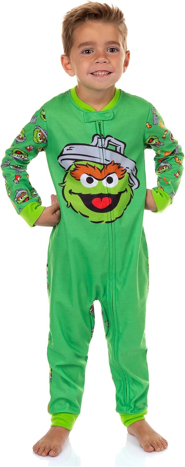 Sesame Street Pajamas Toddler Oscar The Grouch Fleece Zip Front Footless Sleeper