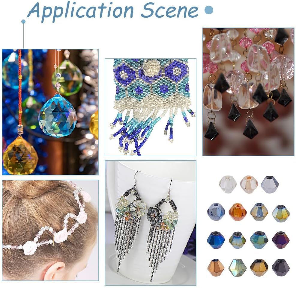 DICOSMETIC 2400Pcs 15 Colors Bicone Glass Beads Electroplated Multicolor Bicone Beads 4mm Faceted Crystal Spacer Bead Assortment for Jewelry Making, Hole: 1mm - Image 7