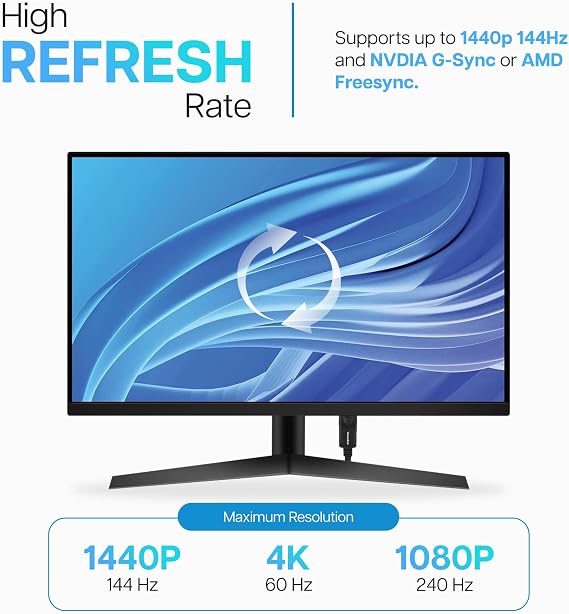 VisionTek DisplayPort 1.2 Cable (6.6ft) - 4K 60Hz Ultra HD, 21.6Gbps | 1440P 144Hz, HBR2, Dynamic HDR, DSC 1.2 Support, Multi-Monitor Daisy Chaining, Plug and Play, PC Desktop, Gaming